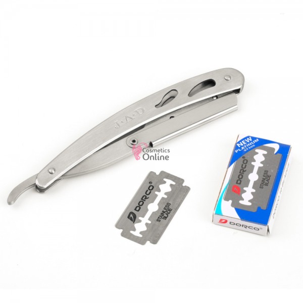 Brici metalic pentru tuns sau barbierit cu lama clasica Argintiu BRC05 + 5 Lame